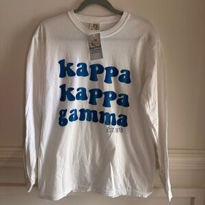 NEW KAPPA KAPPA GAMMA White and Blue Sorority Long Sleeve Shirt Medium